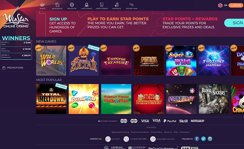 Winstar world casino online gaming site games
